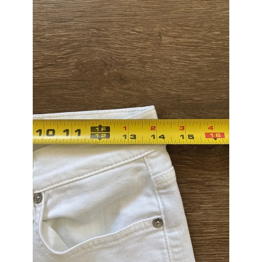 7‎ For All Mankind Women Jeans 28 White High Rise Crop Skinny Stretch Button fly